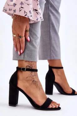 Boto Sandały Na Obcasie*Klasyczne Zamszowe Sandały Na Słupku Czarne Amina