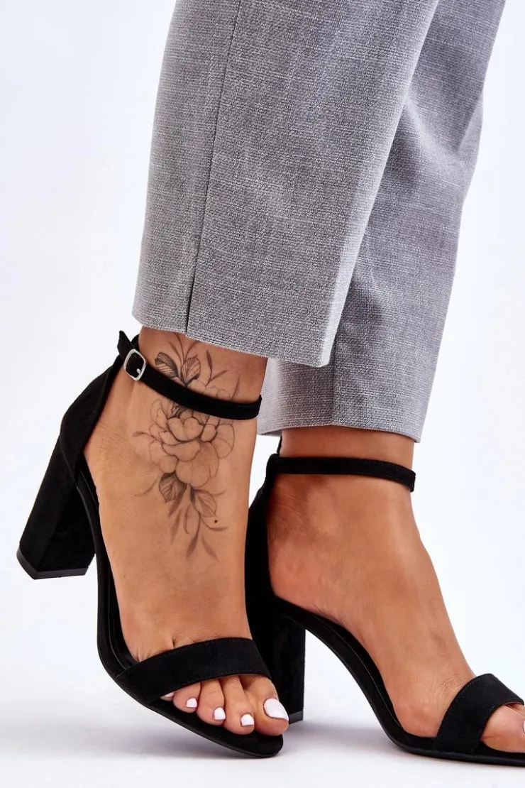 Boto Sandały Na Obcasie*Klasyczne Zamszowe Sandały Na Słupku Czarne Amina