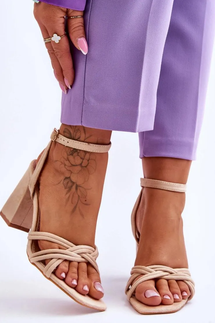 Boto Sandały Na Obcasie*Klasyczne Zamszowe Sandały Na Słupku Beżowe Bernett