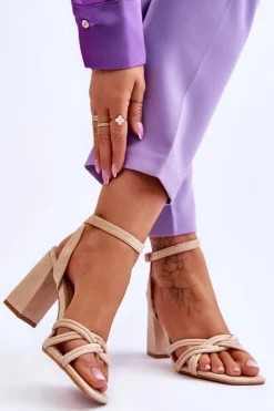 Boto Sandały Na Obcasie*Klasyczne Zamszowe Sandały Na Słupku Beżowe Bernett