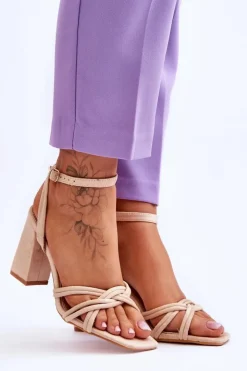 Boto Sandały Na Obcasie*Klasyczne Zamszowe Sandały Na Słupku Beżowe Bernett