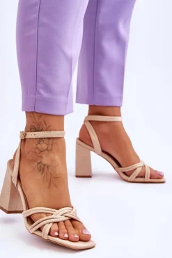 Boto Sandały Na Obcasie*Klasyczne Zamszowe Sandały Na Słupku Beżowe Bernett