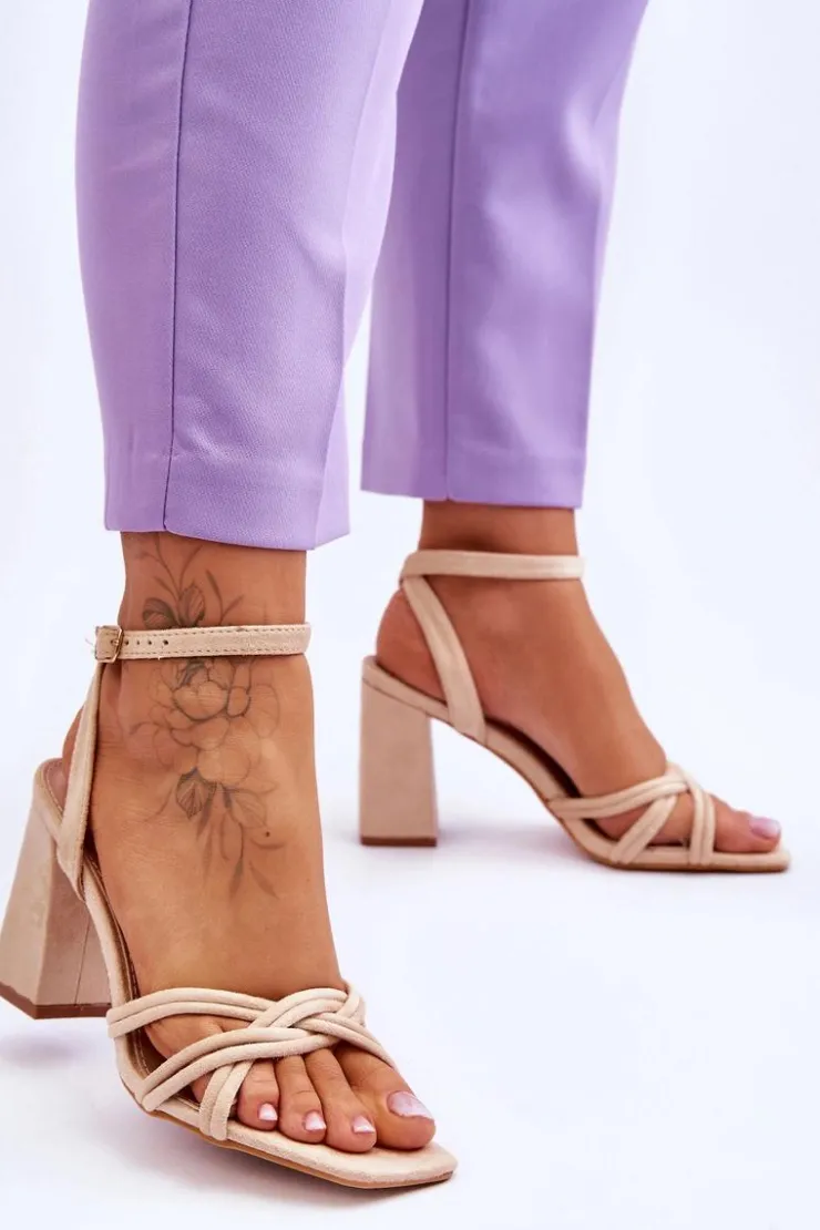 Boto Sandały Na Obcasie*Klasyczne Zamszowe Sandały Na Słupku Beżowe Bernett