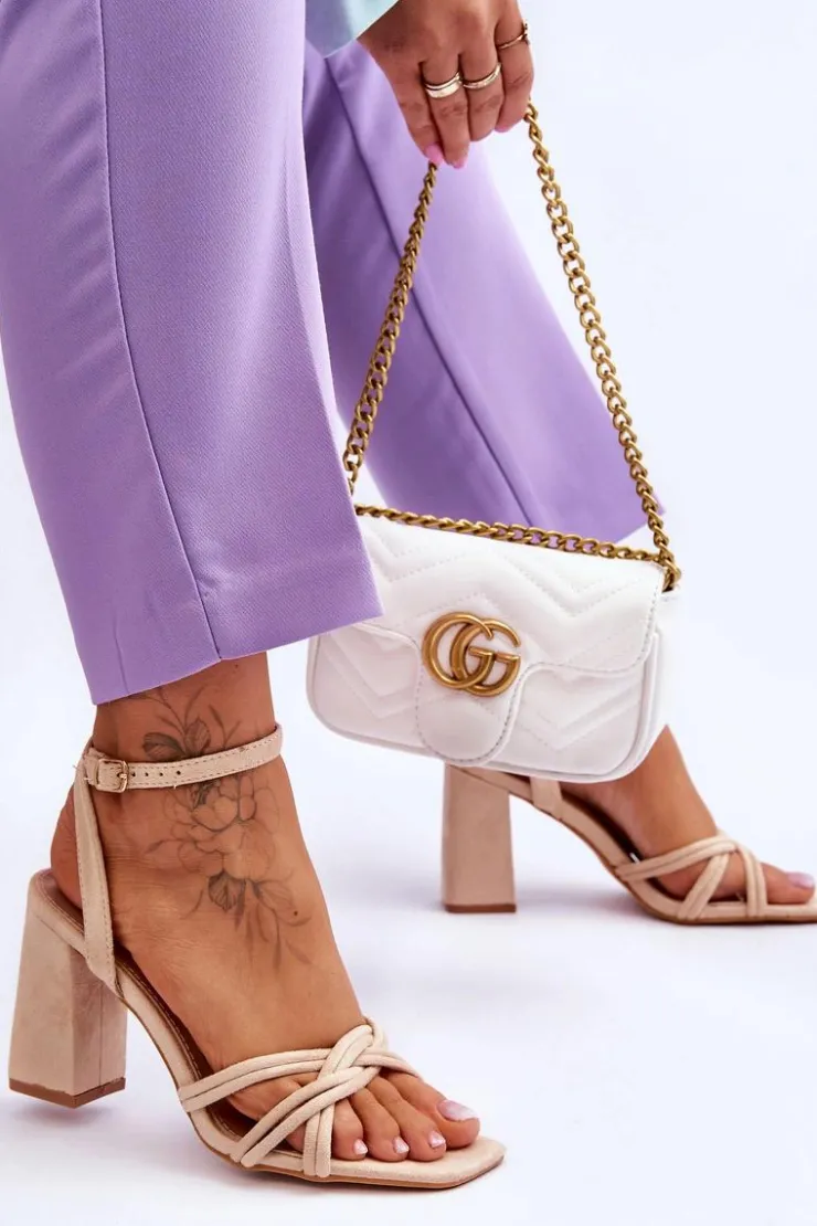 Boto Sandały Na Obcasie*Klasyczne Zamszowe Sandały Na Słupku Beżowe Bernett