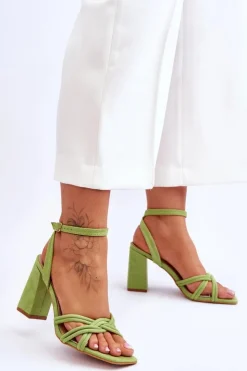 Boto Sandały Na Obcasie*Klasyczne Zamszowe Sandały Na Słupku Zielone Bernett