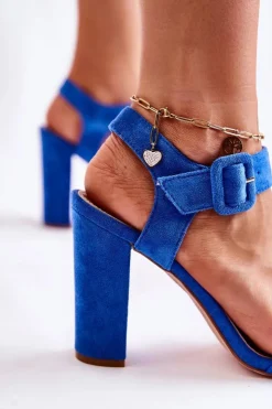 Boto Sandały Na Obcasie*Klasyczne Zamszowe Sandały Niebieskie Nelia