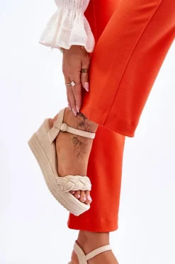 Damskie Boto Klasyczne Zamszowe Sandały Na Koturnie Beżowe Denisse