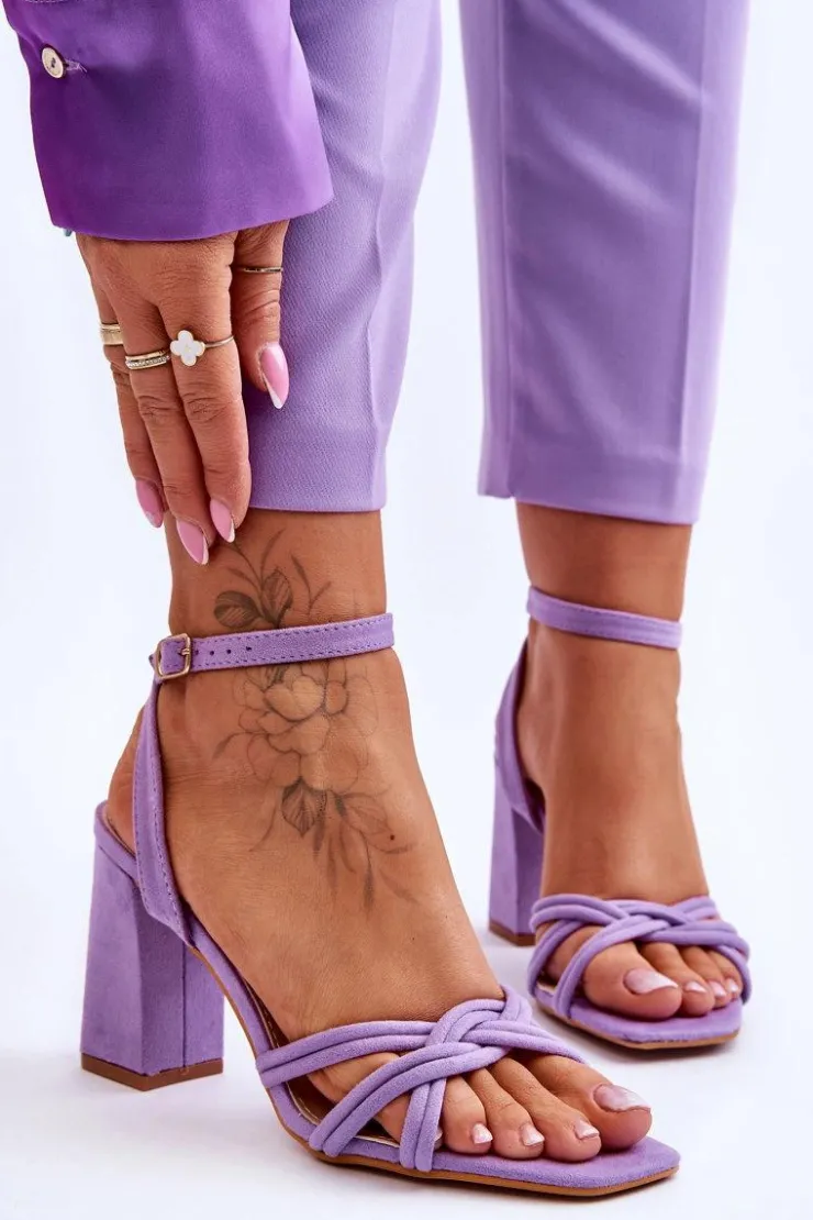 Outlet Boto Klasyczne Zamszowe Sandały Na Słupku Fioletowe Bernett