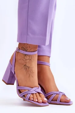 Outlet Boto Klasyczne Zamszowe Sandały Na Słupku Fioletowe Bernett