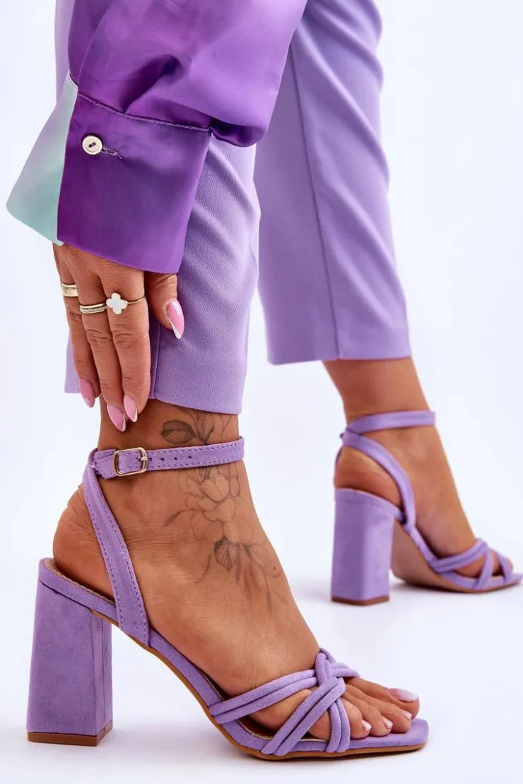 Outlet Boto Klasyczne Zamszowe Sandały Na Słupku Fioletowe Bernett