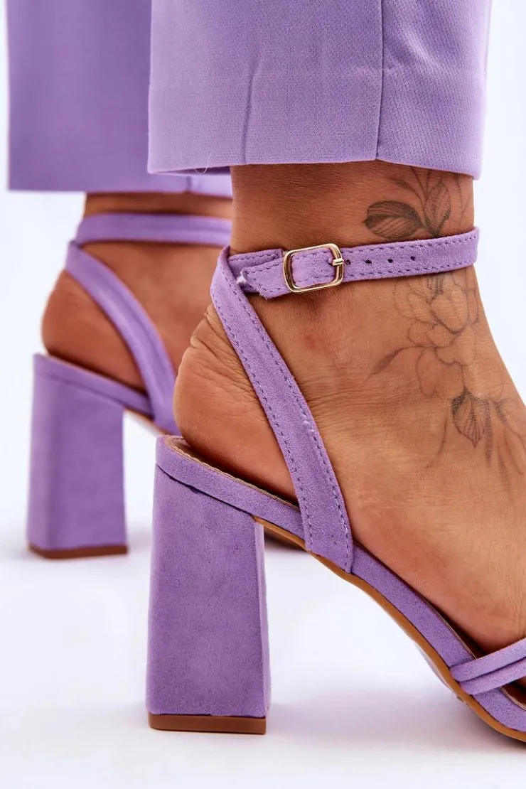 Outlet Boto Klasyczne Zamszowe Sandały Na Słupku Fioletowe Bernett