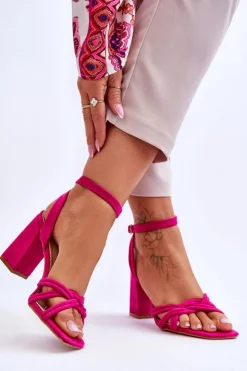 Damskie Boto Klasyczne Zamszowe Sandały Na Słupku Fuksja Bernett