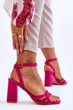 Damskie Boto Klasyczne Zamszowe Sandały Na Słupku Fuksja Bernett