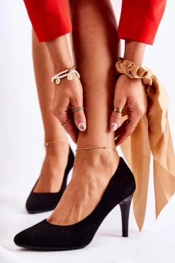 Damskie Buty Sergio Leone Klasyczne Zamszowe Szpilki Czarne Magically