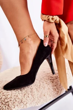 Damskie Buty Sergio Leone Klasyczne Zamszowe Szpilki Czarne Magically