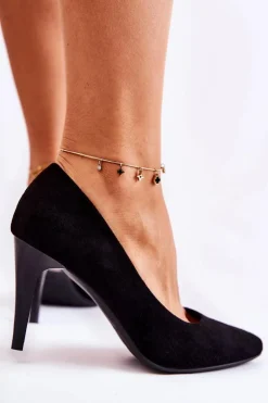 Damskie Buty Sergio Leone Klasyczne Zamszowe Szpilki Czarne Magically