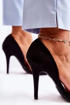 New Boto Klasyczne Zamszowe Szpilki Czarne Sofya