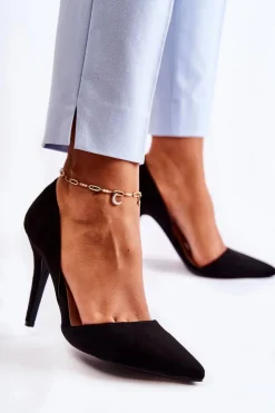 New Boto Klasyczne Zamszowe Szpilki Czarne Sofya