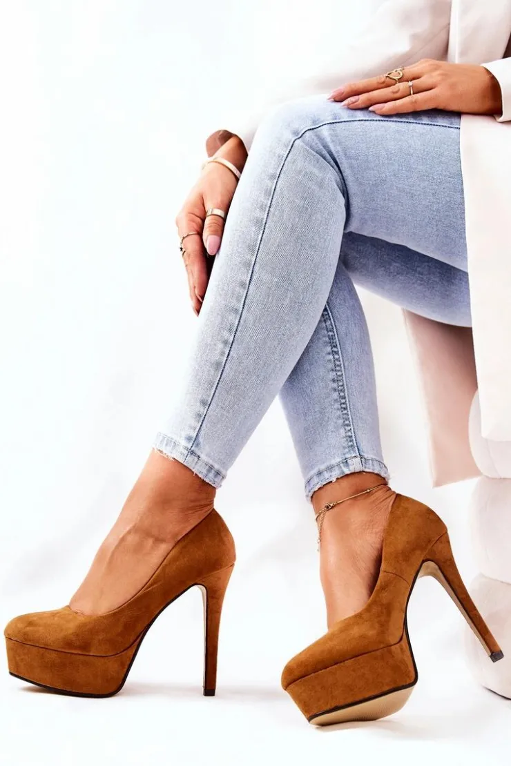 Boto Czółenka Na Platformie|Czółenka Zamszowe*Klasyczne Zamszowe Szpilki Na Platformie Camel Silly