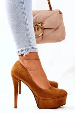 Boto Czółenka Na Platformie|Czółenka Zamszowe*Klasyczne Zamszowe Szpilki Na Platformie Camel Silly