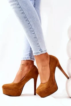 Boto Czółenka Na Platformie|Czółenka Zamszowe*Klasyczne Zamszowe Szpilki Na Platformie Camel Silly