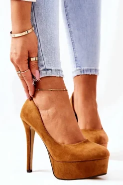 Boto Czółenka Na Platformie|Czółenka Zamszowe*Klasyczne Zamszowe Szpilki Na Platformie Camel Silly