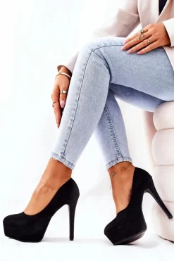 Damskie Boto Klasyczne Zamszowe Szpilki Na Platformie Czarne Silly