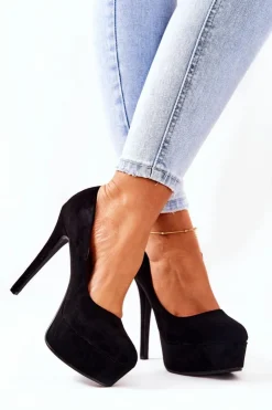 Damskie Boto Klasyczne Zamszowe Szpilki Na Platformie Czarne Silly