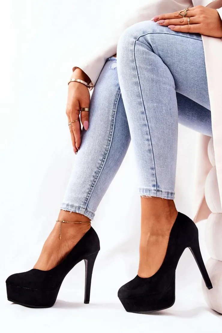 Damskie Boto Klasyczne Zamszowe Szpilki Na Platformie Czarne Silly