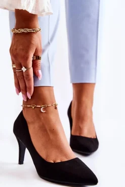 Damskie Boto Klasyczne Zamszowe Szpilki Czarne Theira