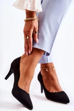 Damskie Boto Klasyczne Zamszowe Szpilki Czarne Theira