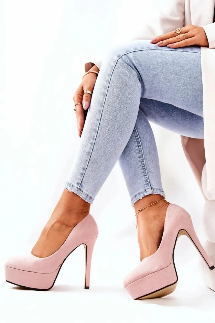 Sale Boto Klasyczne Zamszowe Szpilki Na Platformie Beżowe Silly