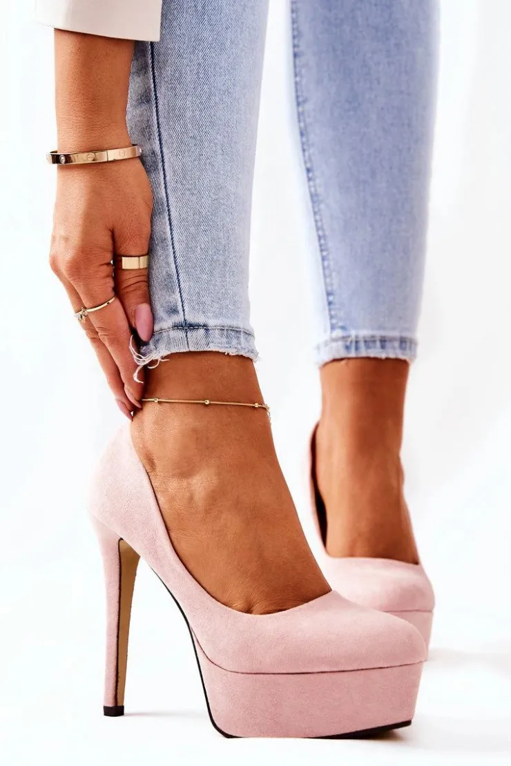 Sale Boto Klasyczne Zamszowe Szpilki Na Platformie Beżowe Silly