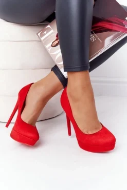 Boto Szpilki Zamszowe*Klasyczne Zamszowe Szpilki Czerwone Margharita