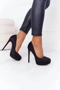 Online Boto Klasyczne Zamszowe Szpilki Czarne Margharita