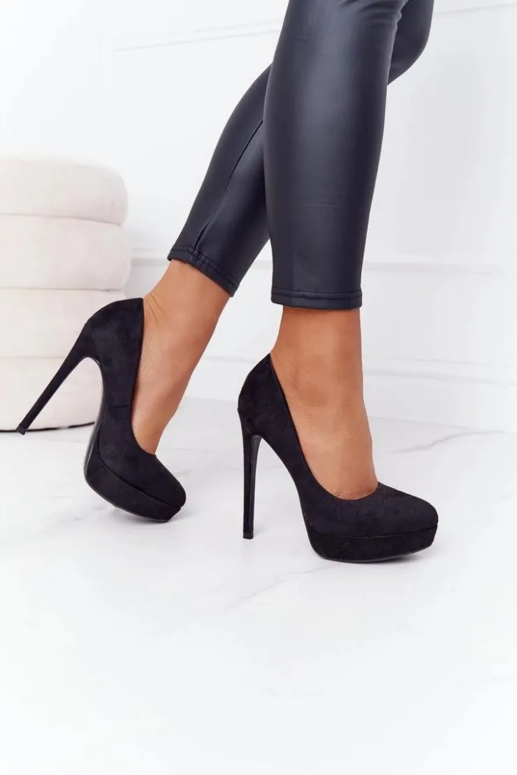 Online Boto Klasyczne Zamszowe Szpilki Czarne Margharita