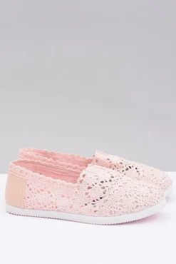 Boto Baleriny Klasyczne*Koronkowe Damskie Baleriny Little Sugar Pudrowy Róż
