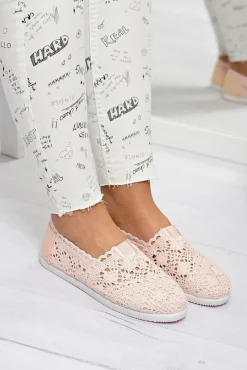 Boto Baleriny Klasyczne*Koronkowe Damskie Baleriny Little Sugar Pudrowy Róż