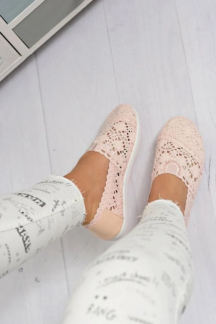 Boto Baleriny Klasyczne*Koronkowe Damskie Baleriny Little Sugar Pudrowy Róż