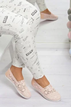 Boto Baleriny Klasyczne*Koronkowe Damskie Baleriny Little Sugar Pudrowy Róż