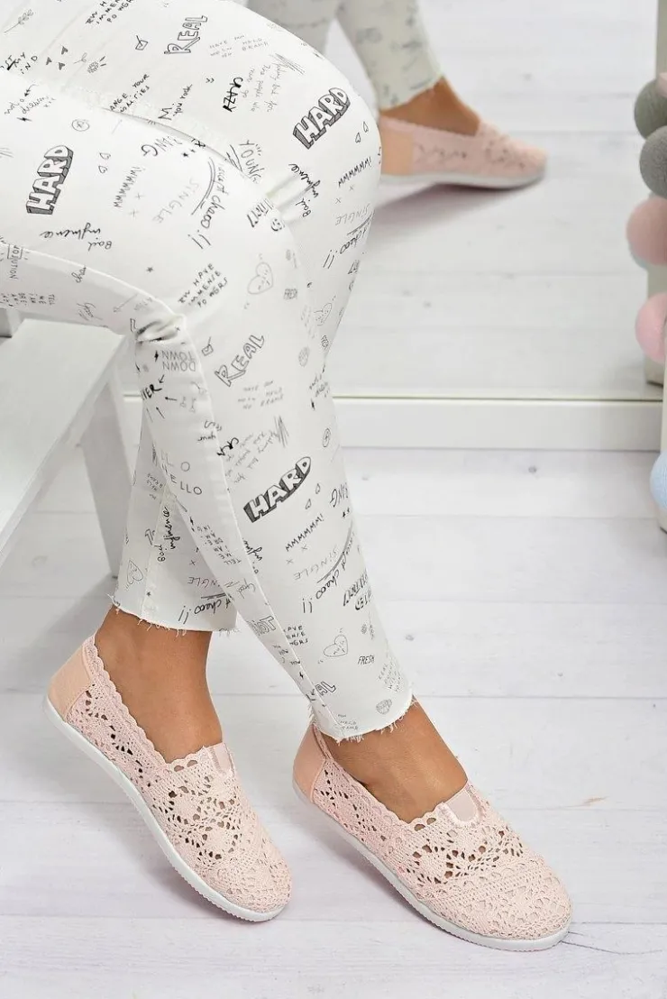 Boto Baleriny Klasyczne*Koronkowe Damskie Baleriny Little Sugar Pudrowy Róż