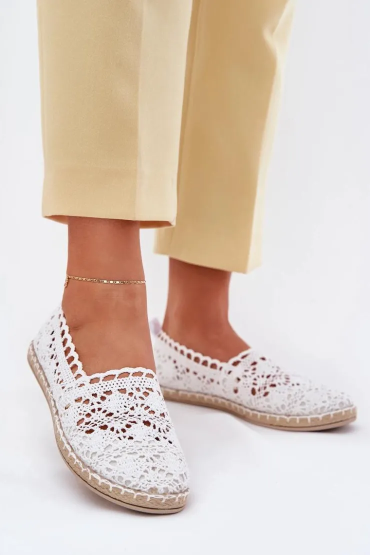 Damskie Boto Koronkowe Espadryle Damskie Białe Adelira