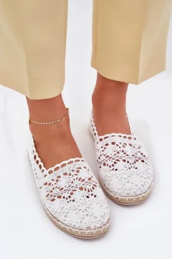 Damskie Boto Koronkowe Espadryle Damskie Białe Adelira