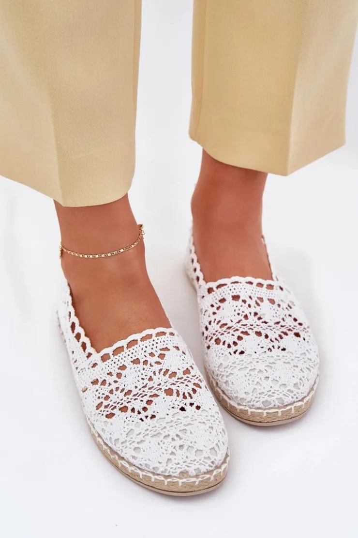 Damskie Boto Koronkowe Espadryle Damskie Białe Adelira