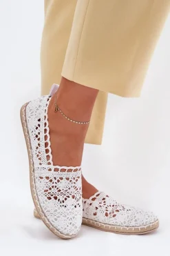 Damskie Boto Koronkowe Espadryle Damskie Białe Adelira