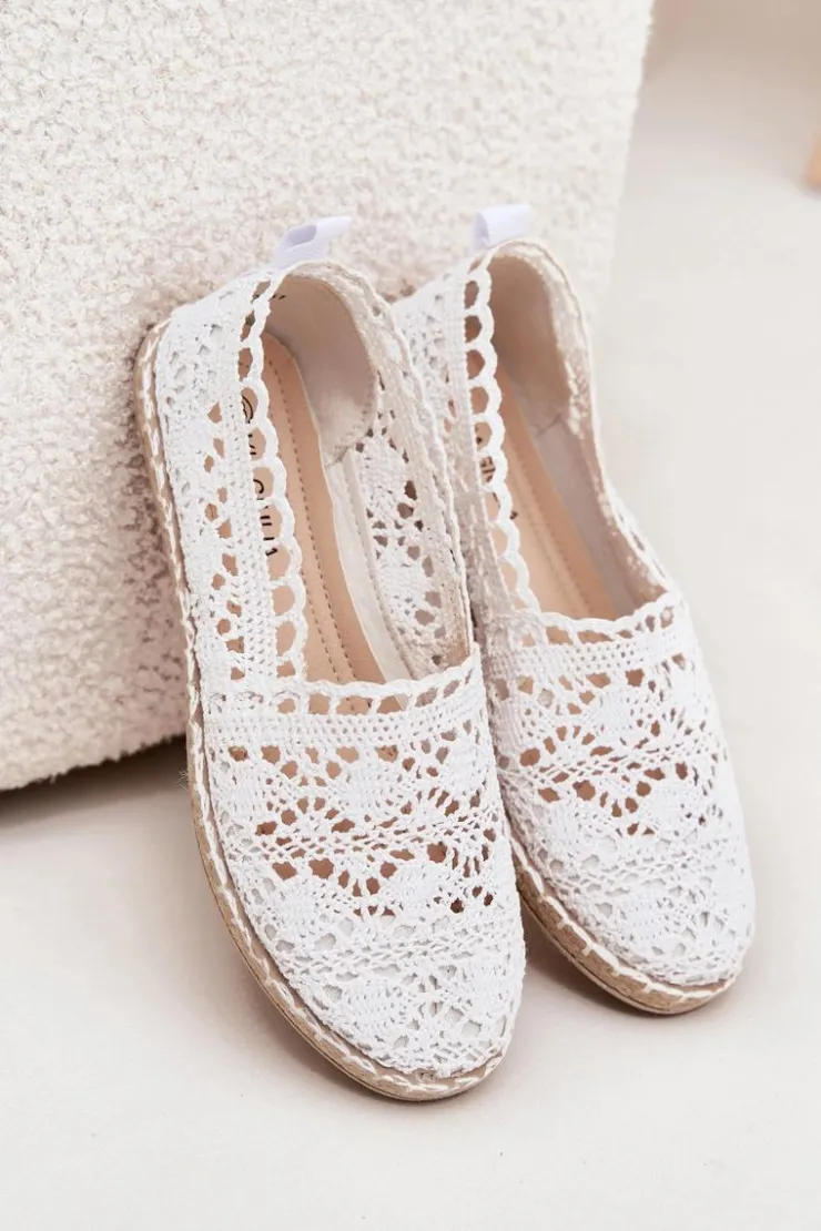Damskie Boto Koronkowe Espadryle Damskie Białe Adelira