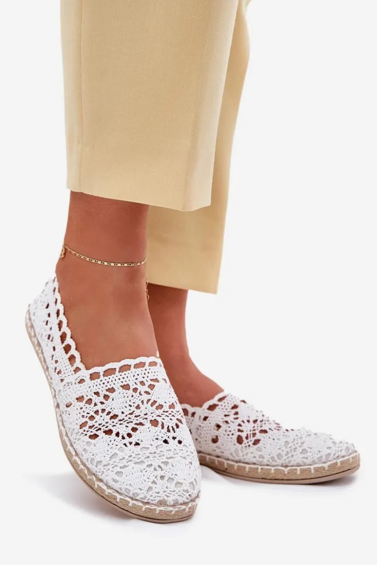 Damskie Boto Koronkowe Espadryle Damskie Białe Adelira