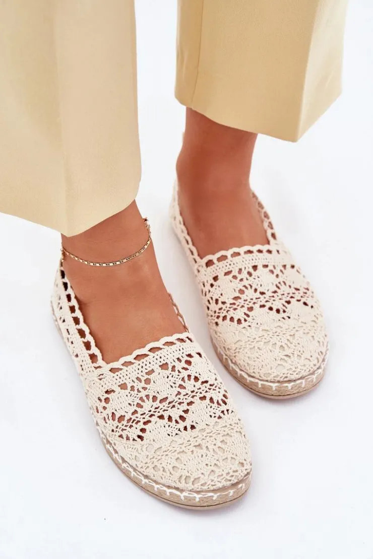 Discount Boto Koronkowe Espadryle Damskie Beżowe Adelira