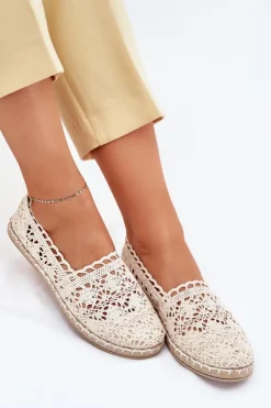 Discount Boto Koronkowe Espadryle Damskie Beżowe Adelira