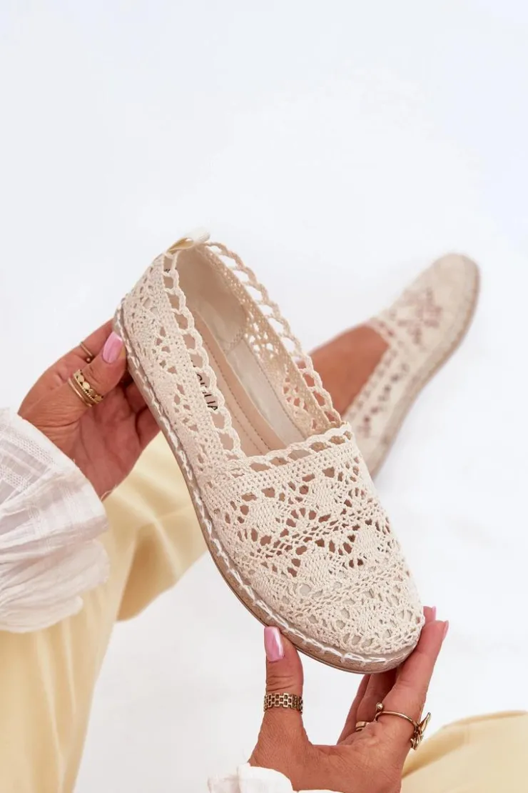 Discount Boto Koronkowe Espadryle Damskie Beżowe Adelira
